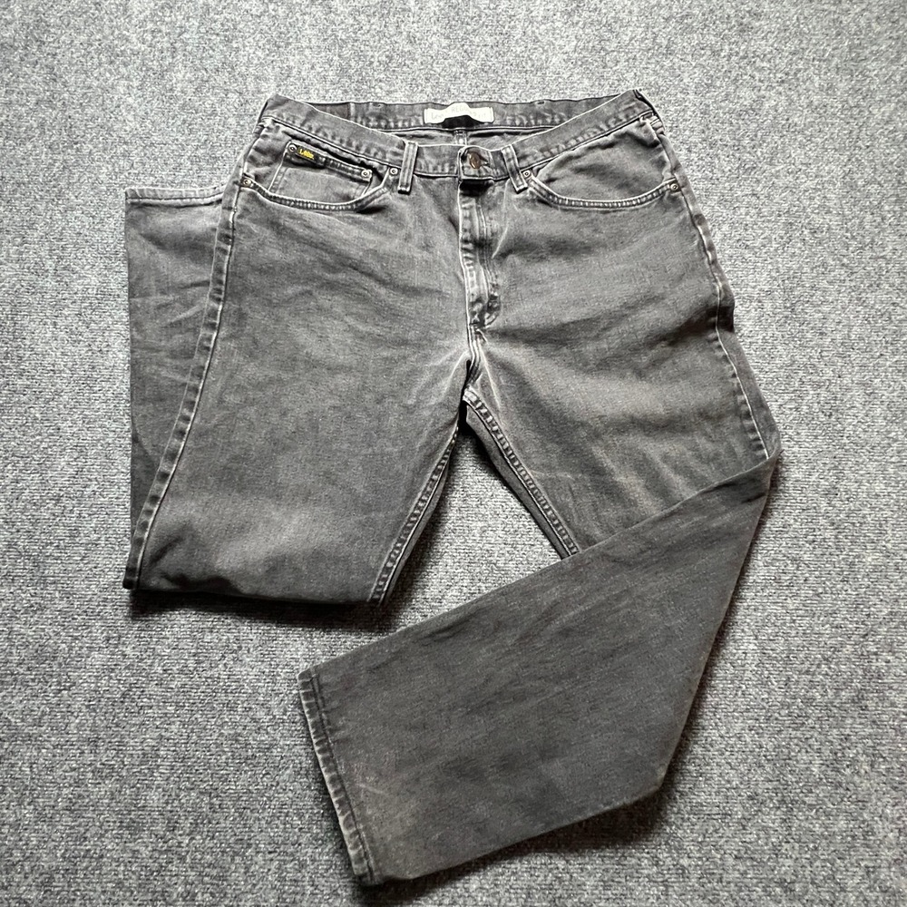 Lee Regular Fit Jeans Mens 38x32 Black‎ Faded Denim Straight Leg Rugged Street